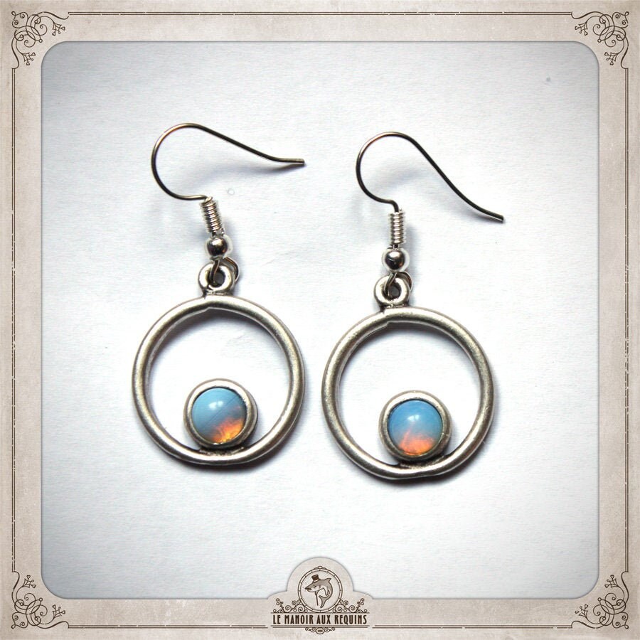 Boucles D'oreilles Opalite (labradorite) Plaquées Argent - Pendantes Dormeuses - Neuf Avec étiquettes
