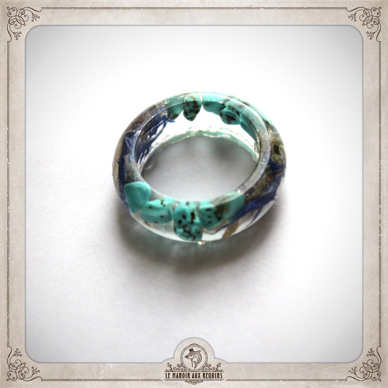TERRARIUM botanical ring resin flowers petals blue violet dried stones turquoise plants pressed botanical Lavender Moss BGRE022