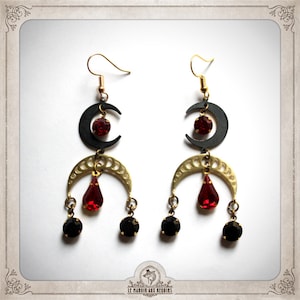 PHASES of the MOON earrings black reds golden drop gothic crescent phases full moon crystal lucite astrology BOO040