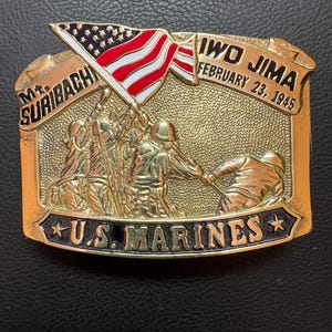 Mt. Suribachi Iwo Jima US Marines Commemorative Brass Belt Buckle (1987)