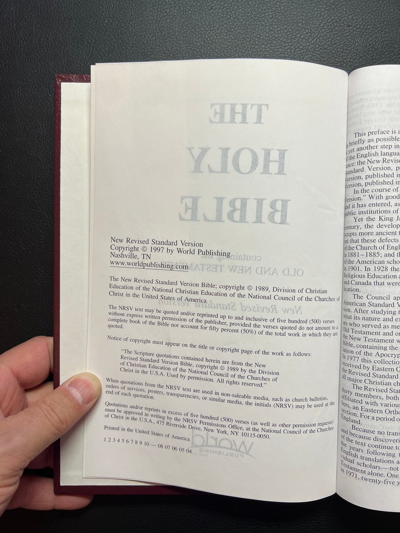 Holy Bible New Revised Standard Version copyright 1997 Etsy