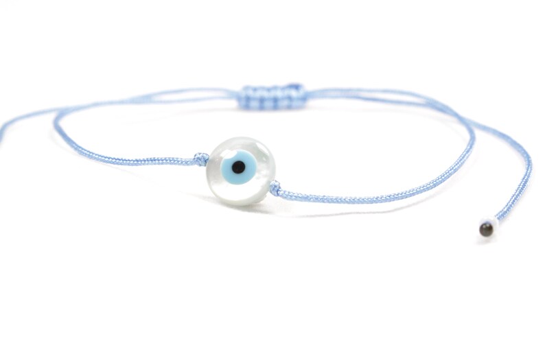 Cord Nacre Pearl Evil Eye BraceletAnklet TinyLittlePiecesShop