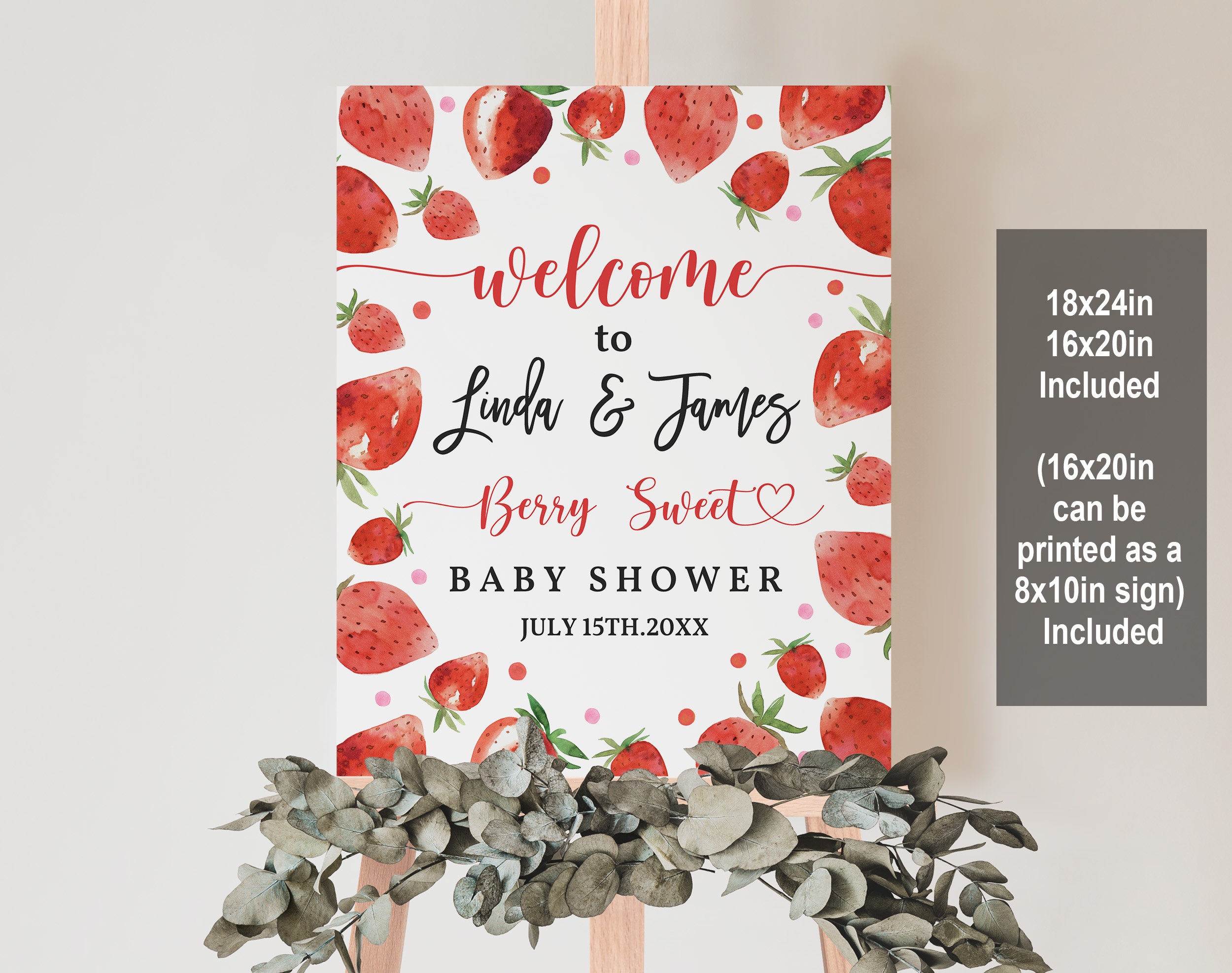 Editable Strawberry Baby Shower Invitation Berry Sweet Baby Shower Invite  Berry Sweet Baby Shower Invite Printable 236V1 1 