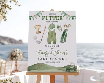 Golf Baby Shower Welcome Sign - Editable Printable Little Putter Bab381