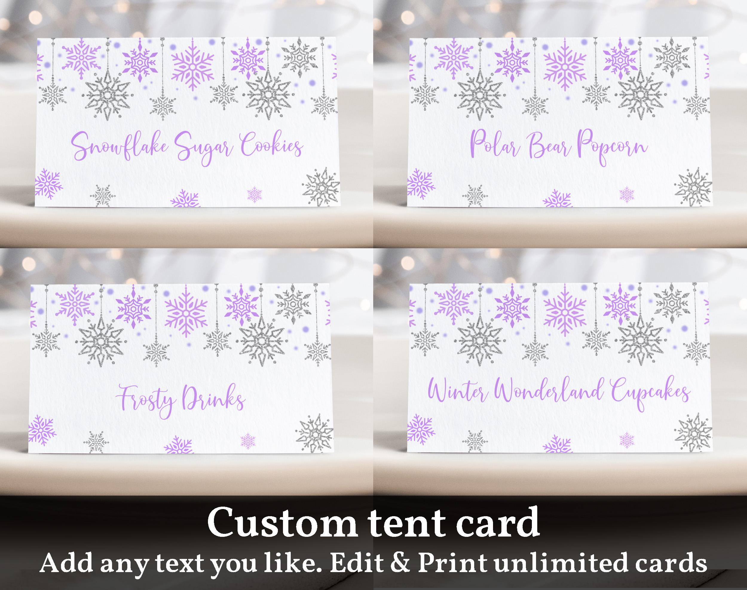 Winter Birthday Food Tent Card Snowflake Baby Shower Table