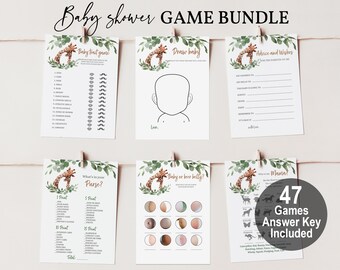Pacote de jogos para chá de bebê de girafa, Jungle Green (digital editável Bab36)