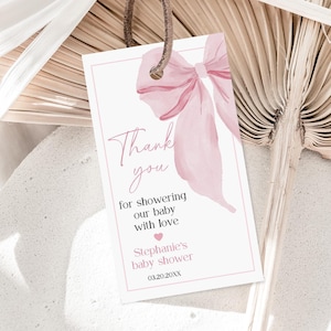Pink Bow Baby Shower Thank You Tag Editable Pink Ribbon Favor Tag Blush Pink Coquette Gift Tag Party Favor Girl Printable Decoration Bab335