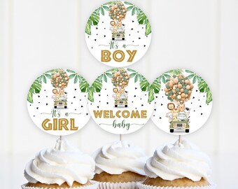 Adornos para cupcakes de jungla: decoraciones de safari para baby shower (descarga editable, Bab153)