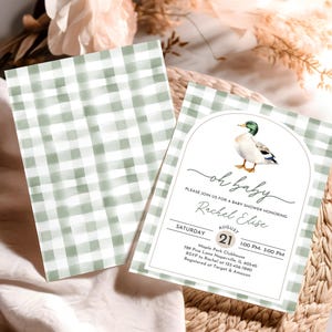 Mallard Duck Baby Shower Invitation: Green Plaid, Editable Bab329 image 6