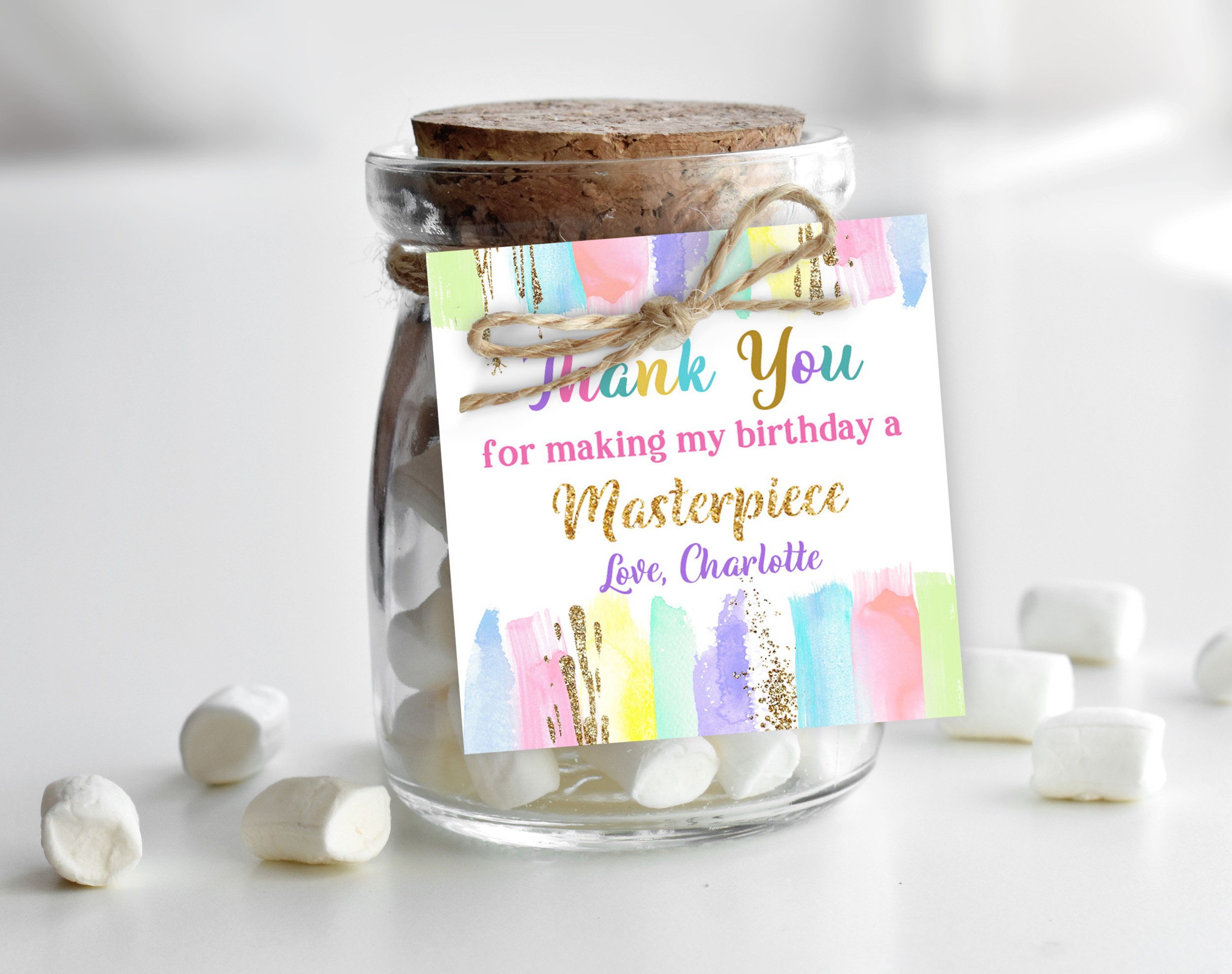 Art Party Birthday Thank You Tags Painting Party Favor Round Etsy