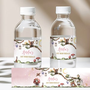 Étiquette de bouteille d'eau de fête d'anniversaire de fée modifiable La bouteille d'eau de la forêt enchantée enveloppe la fête du thé floral bohème magique imprimable Faveur Bir275