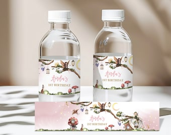 Fairy Birthday Water Bottle Labels: Enchanted Forest Boho Floral Bir275