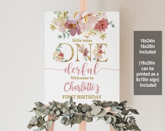 Cartello di benvenuto per compleanno Wildflower Girl - Festa floreale modificabile Bir346