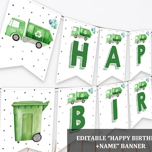 Birthday Banner: Garbage Truck Design (Editable Digital File Bir434)