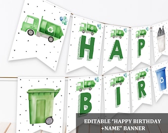 Birthday Banner: Garbage Truck Design (Editable Digital File Bir434)