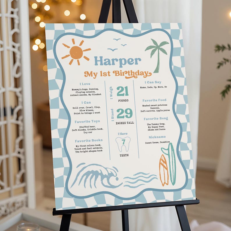 Milestone Poster: Surfboard First Birthday (editable, Digital File ...