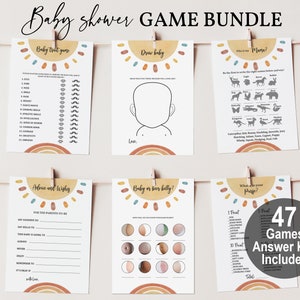 Boho Sunshine Rainbow Baby shower Game Bundle Sun Baby Game Set Here comes the sun Gender neutral Summer Editable Printable Digital Bab151