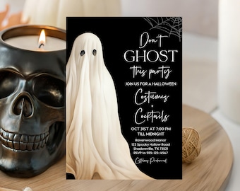 Halloween Ghost Invitation, Costume Party Invite (Editable 5x7in Digital)