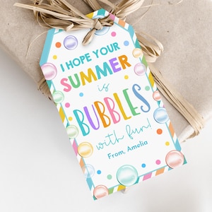 End of School Bubble Tags Summer Vacation Bubble Favor Tag Classmate Gifts Label Bubbles with Fun Printable Editable Download Est49