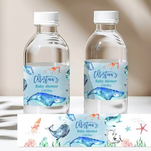 Meer Baby dusche Wasserflasche Etikett Bedruckbar Ozean Party Dekoration Flasche Label Bedruckbar Flasche Wraps Sommer Poolparty Bab156
