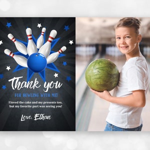 Meninos BOWLING Cartão de agradecimento Festa de aniversário Foto para impressão Vamos começar a nos divertir Baixar Cartão de festa de boliche editável Bir123