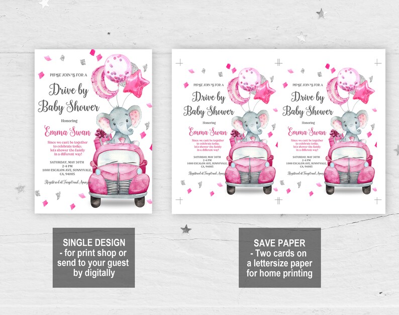 Elephant Drive by Baby Shower Invitation Honk & Wave Drive by Etsy