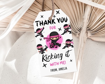Ninja Girl Birthday Favor Tags - Editable Printable Thank You PDF Bir365