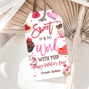 Valentijnsdag cadeaukaartjes collega Hoe fijn is het om met je samen te werken Cadeaulabel chocoladekoekje bewerkbaar afdrukbaar Downloaden Vat30