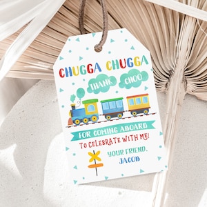 Etiquetas de regalo de tren Etiquetas de regalo de fiesta de cumpleaños Etiquetas de agradecimiento de cumpleaños de tren Descargar EDITABLE Bir76