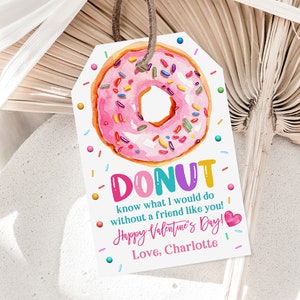 Donut Valentine Tag Classroom Valentine's day Gift Label Donut Kids Classroom Teacher School Printable Editable Download Vat24