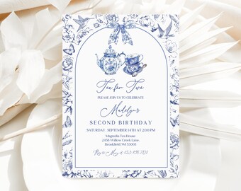 Birthday Invitation: Blue Chinoiserie Tea Party - Editable 5x7in Bir512