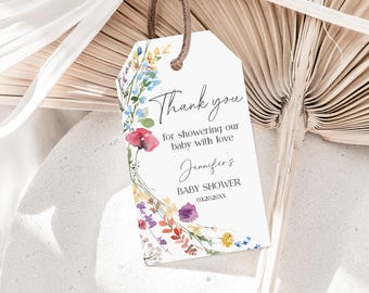 Baby Shower Thank You Tags: Wildflower Boho Favors (Editable Printable Bab301)