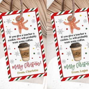 Etichetta regalo per biscotti di Natale, etichetta regalo per caffè, etichetta regalo per caffè, etichetta di ringraziamento, etichetta per insegnanti, vacanze scolastiche, modificabile, stampabile, download Cht40