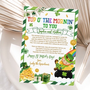 Carta de duende editável Shamrock Irish Trap Treasure St Patrick's Day Kids Lucky Leprechaun Note Digital Printable Instant Download Spdl1