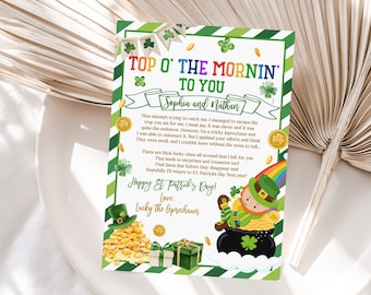 Editable Leprechaun Letter Shamrock Irish Trap Treasure St Patrick's Day Kids Lucky Leprechaun Note Digital Printable Instant Download Spdl1