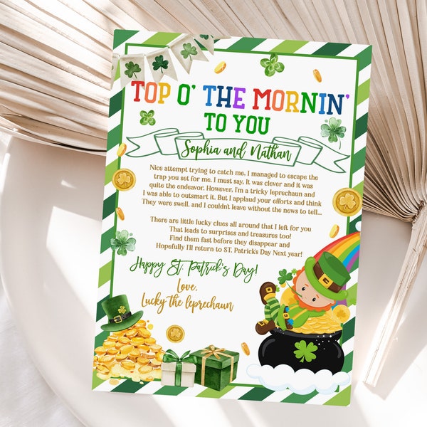 Editable Leprechaun Letter Shamrock Irish Trap Treasure St Patrick's Day Kids Lucky Leprechaun Note Digital Printable Instant Download Spdl1