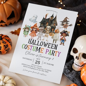 Halloween kids costume party Birthday Invitation, Editable Spooktacular Halloween Party, Cute Kids Halloween Printable, Trick or Treat Hab13