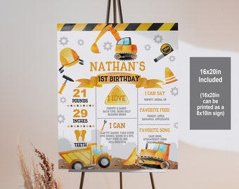Construction Birthday Poster: Boy's 1st Milestone, Yellow Dump Truck Bir208