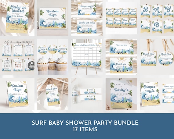Surf Baby Shower Invitation Set: Editable Tropical Beach Bundle Bab187