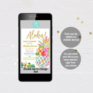 Pineapple Baby Shower Invitation Set Tropical Shower Invite Hawaiian Luau Baby Rainbow Neutral Summer Editable Download Printable Bab38 image 5