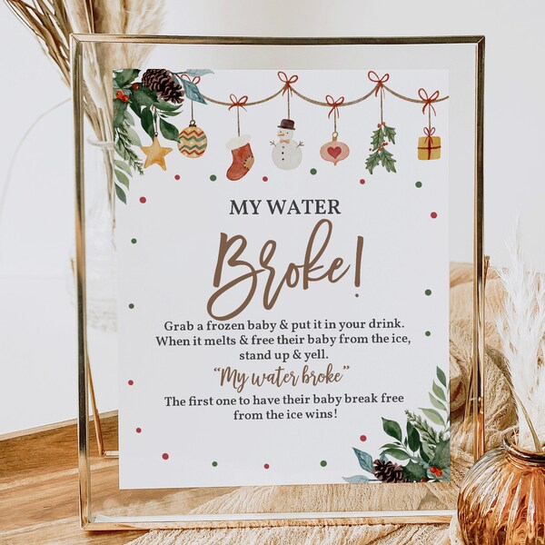 Christmas baby shower my water broke game Sign Ice Cube Baby Boho Winter holiday Game Shower Activity Printable Editable Download Chbab1