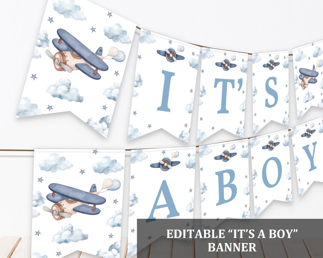 Editable Airplane Banner Garland Airplane Baby Shower Decor It's a Boy ...