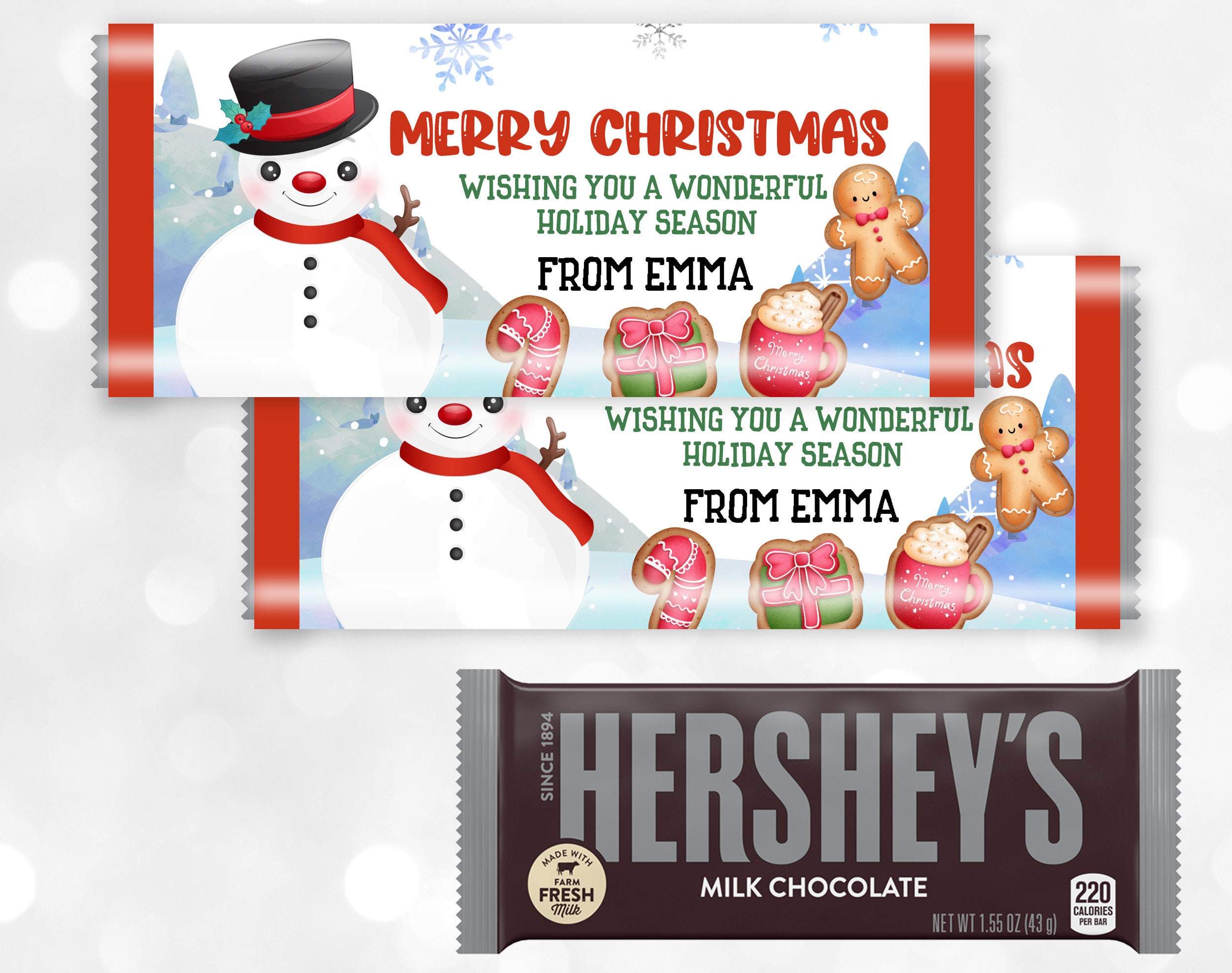 Snowman Candy Bar Wrapper Printable Snowman Cute Hershey's - Etsy