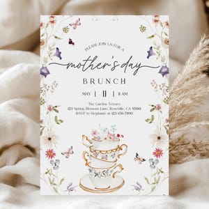 Moederdaguitnodiging Bloemenbrunch Uitnodigen Moederdag Tea Party Invite E-uitnodiging Bewerkbare Vrouwendag High Tea Digitale afdrukbare MoI5