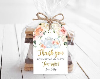 Tea Party Favor Birthday Thank You Tag Baby Shower Gift Label Tea Party Floral Décor Printable Editable Download Printable Bir122