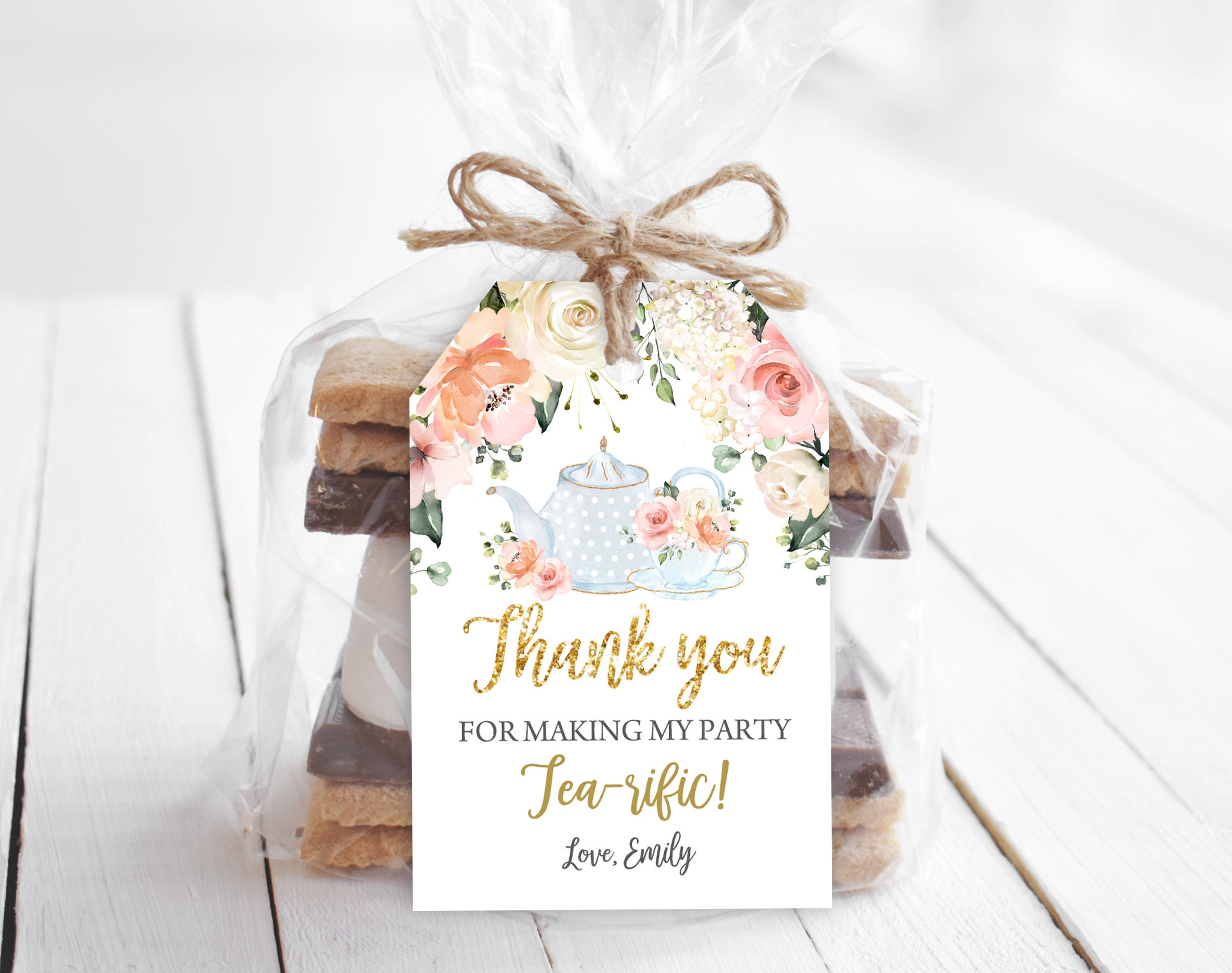 Tea Party Favors Thank You Tags  Set of 10 + Twine - Aesthetic Journeys  Designs
