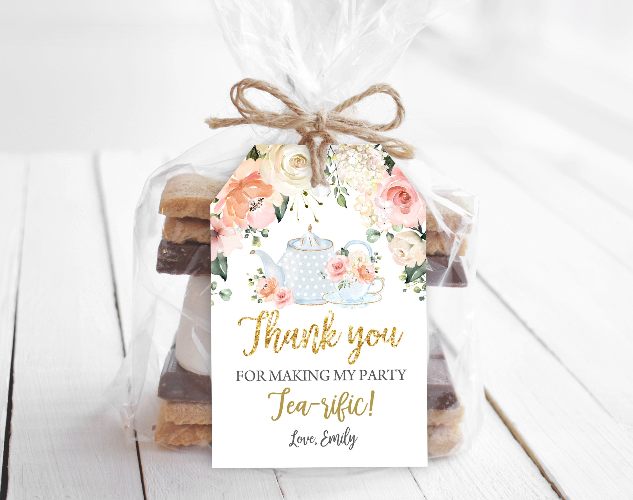 Tea Party Favor Birthday Thank You Tag Baby Shower Gift Label Etsy
