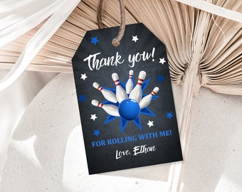 Thank You Tags: Bowling Party Favor - Editable Digital Download