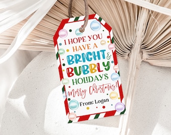 Christmas Bubble Gift Tags: Bright, Editable Classroom Favor Labels Cht35
