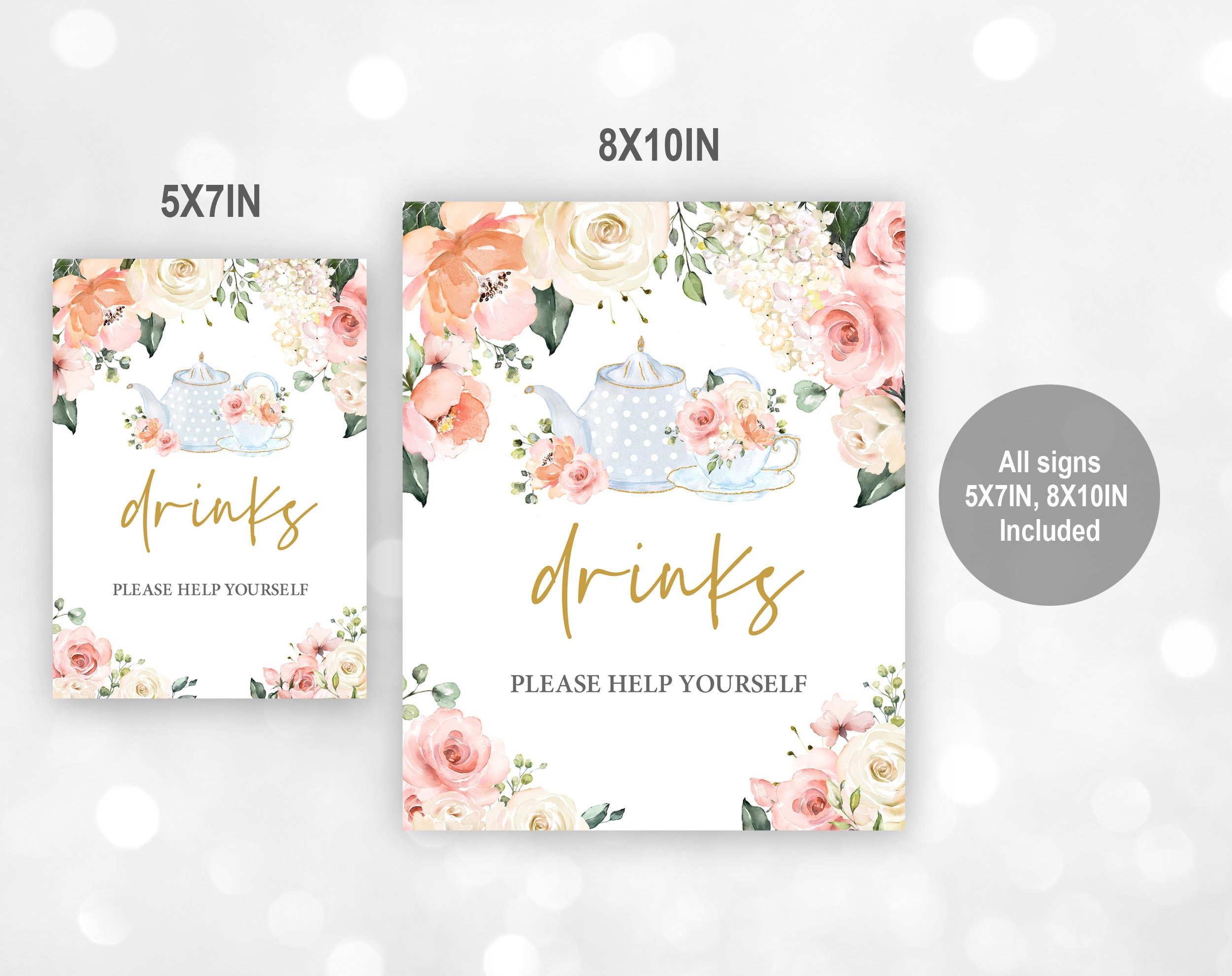 Bridal Shower Tea Party Sign Set (editable, Printable, Instant Download ...